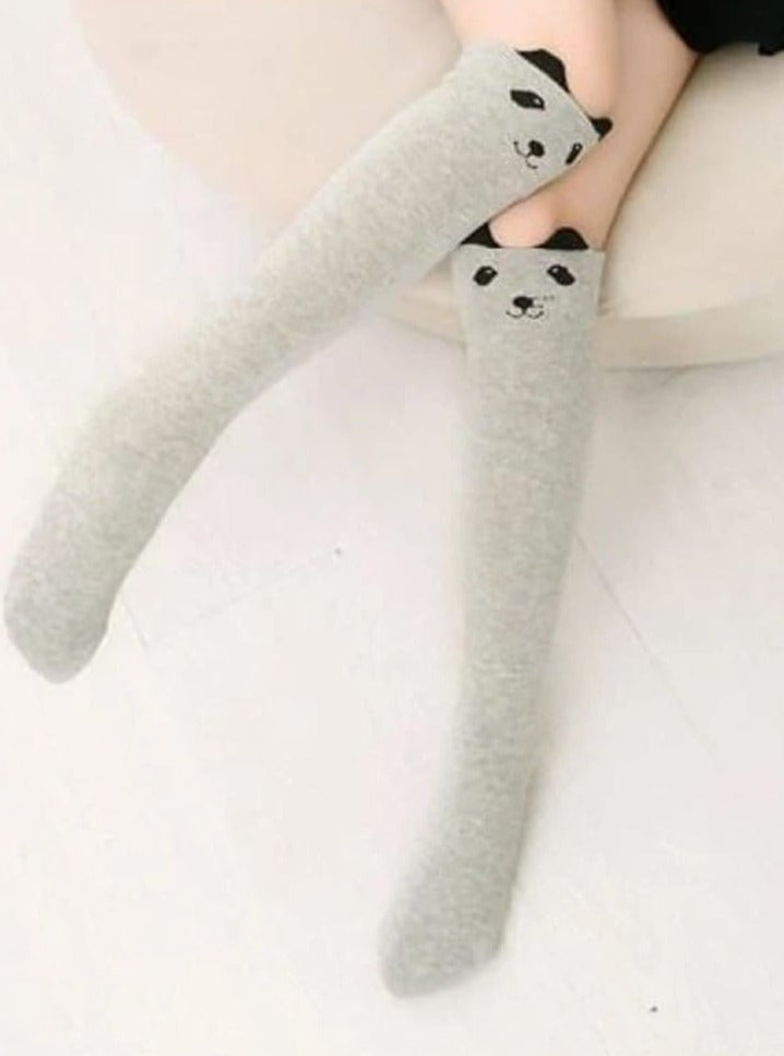 Girls Animal Knee Socks - Grey Cat / 3-7 Years - Girls Socks