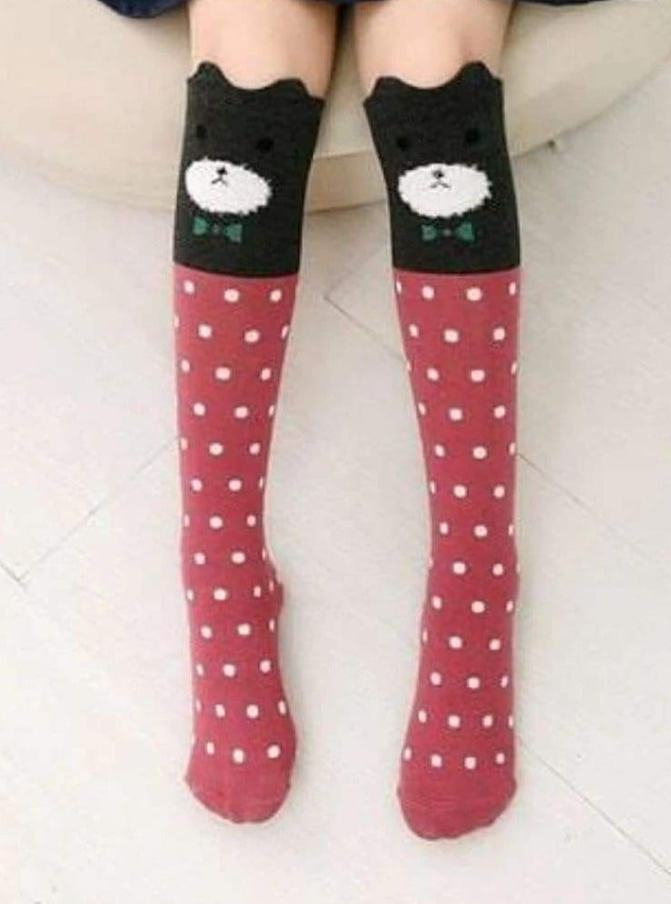 Girls Animal Knee Socks - Red / 3-7 Years - Girls Socks