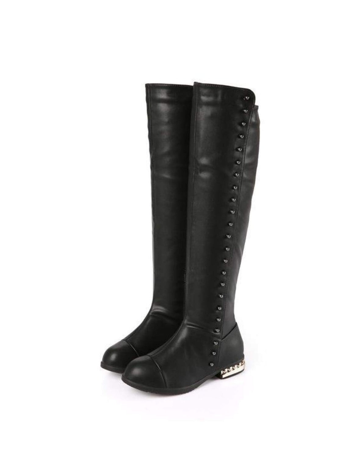 Shoes By Liv & Mia | Girls Black Gold Studded Knee High Boots