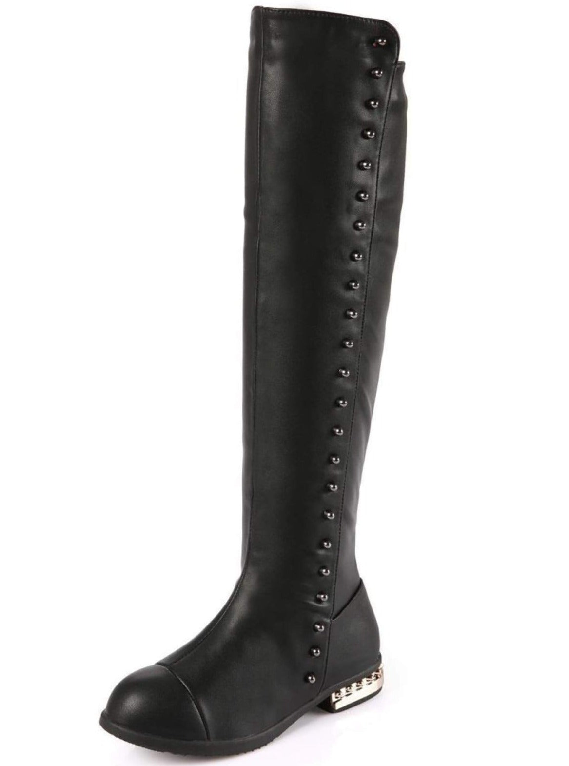 Shoes By Liv & Mia | Girls Black Gold Studded Knee High Boots