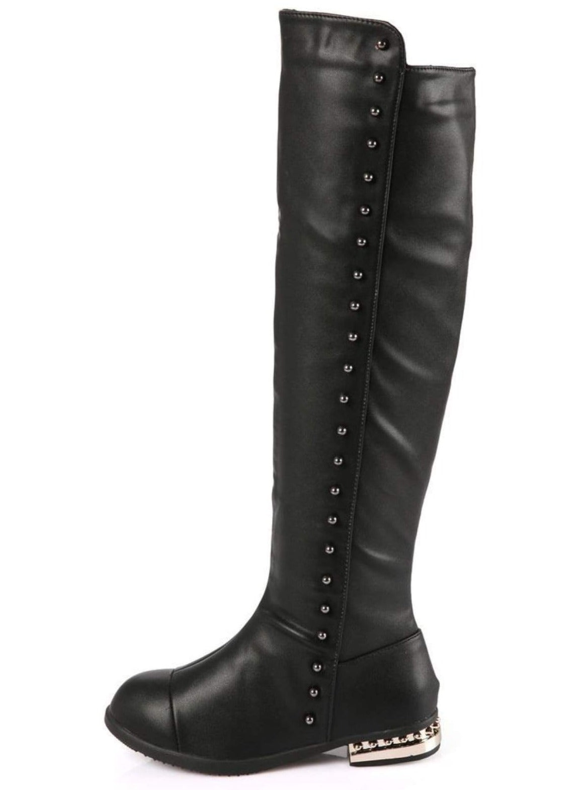 Shoes By Liv & Mia | Girls Black Gold Studded Knee High Boots