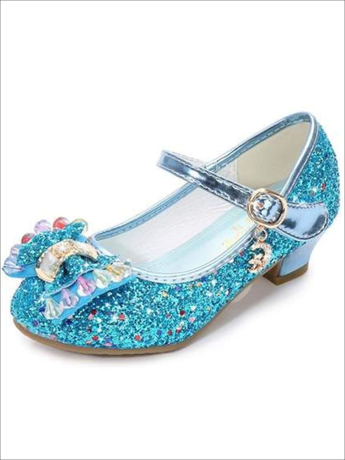 Girls Blue Gem Bow Tie Glitter Princess Shoes By Liv and Mia - Blue / 1 - Girls Flats