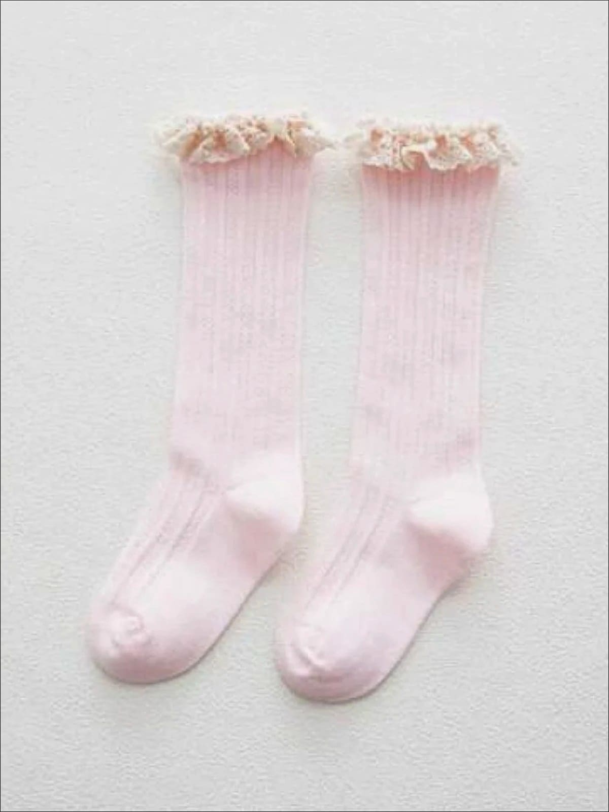 Girls Cable Knit Lace Trimmed Knee Socks - light pink / S 1 to 3T - Girls Socks