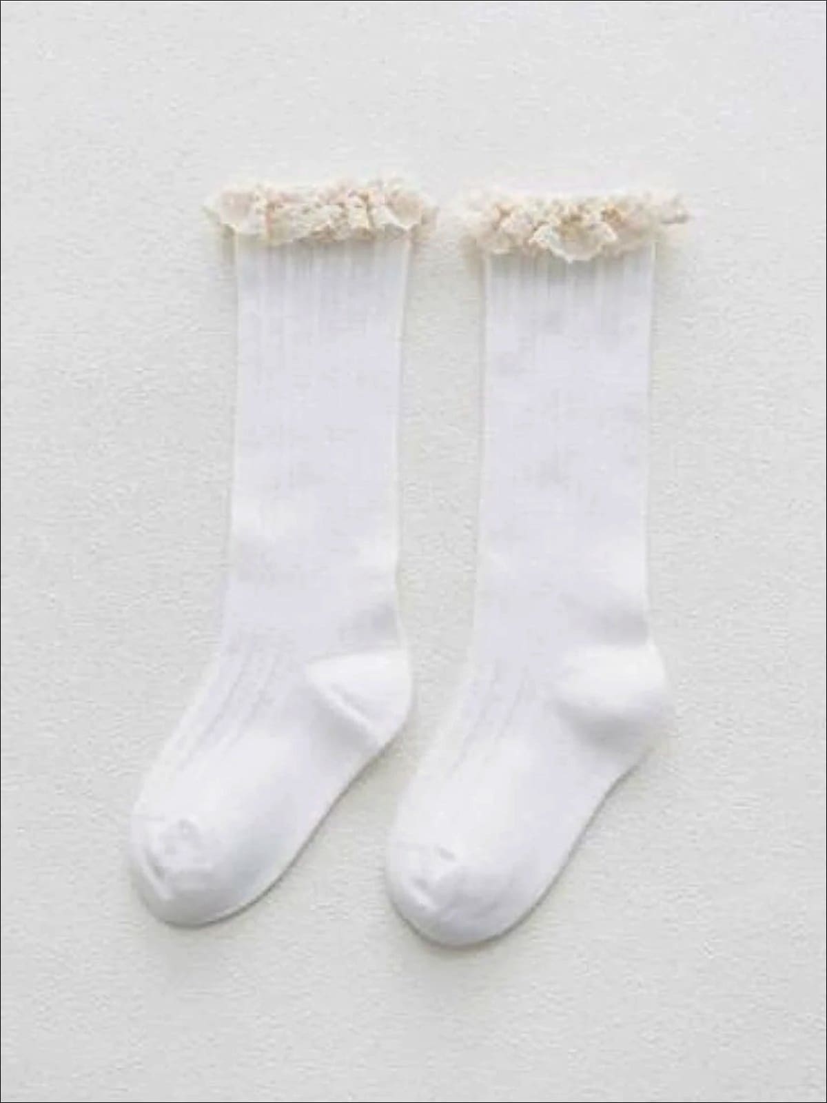 Girls Cable Knit Lace Trimmed Knee Socks - White / S 1 to 3T - Girls Socks