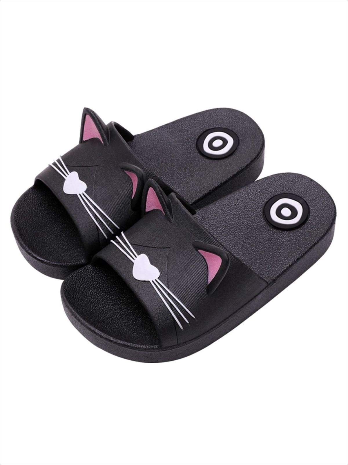 Girls Cat Face Slides - Black / 1 - Girls Sandals