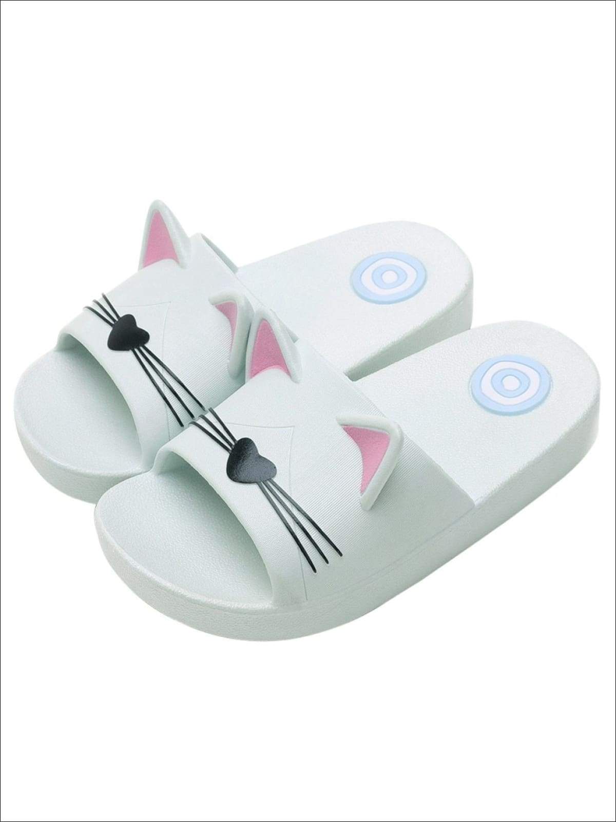Girls Cat Face Slides - Grey / 1 - Girls Sandals