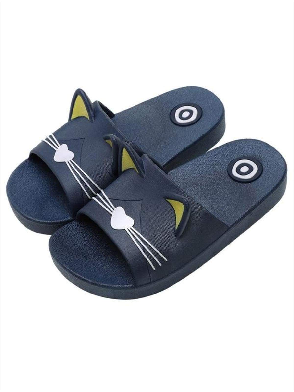 Girls Cat Face Slides - Navy Blue / 1 - Girls Sandals