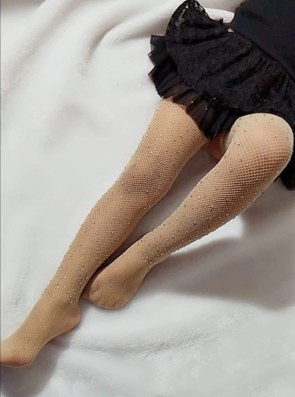 Girls Colorful Crystal Rhinestone Embellished Fishnet Tights