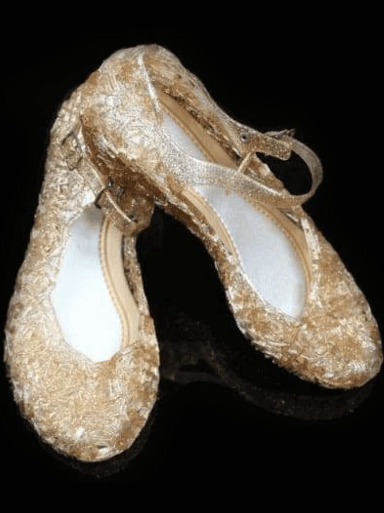 Girls Gold Shimmery Jelly Flats Shoes - Girls Flats