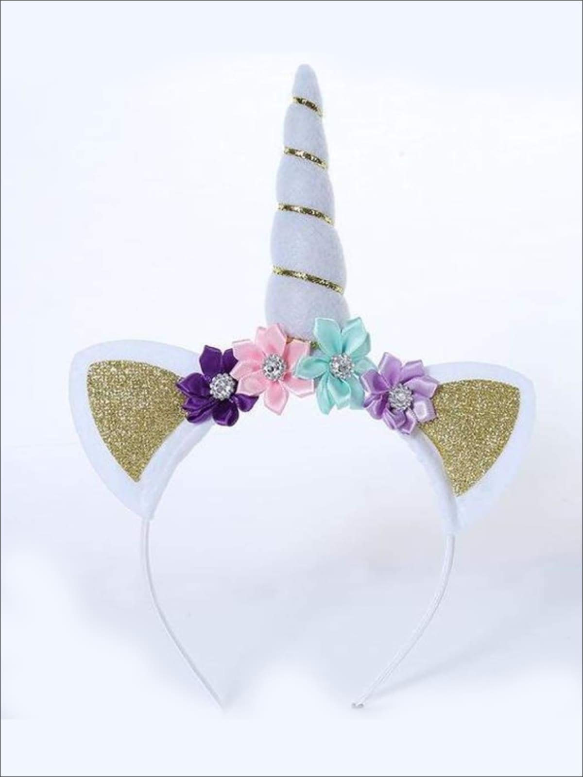Girls Gold & Silver Glitter Flower Unicorn Headband - Hair Accessories
