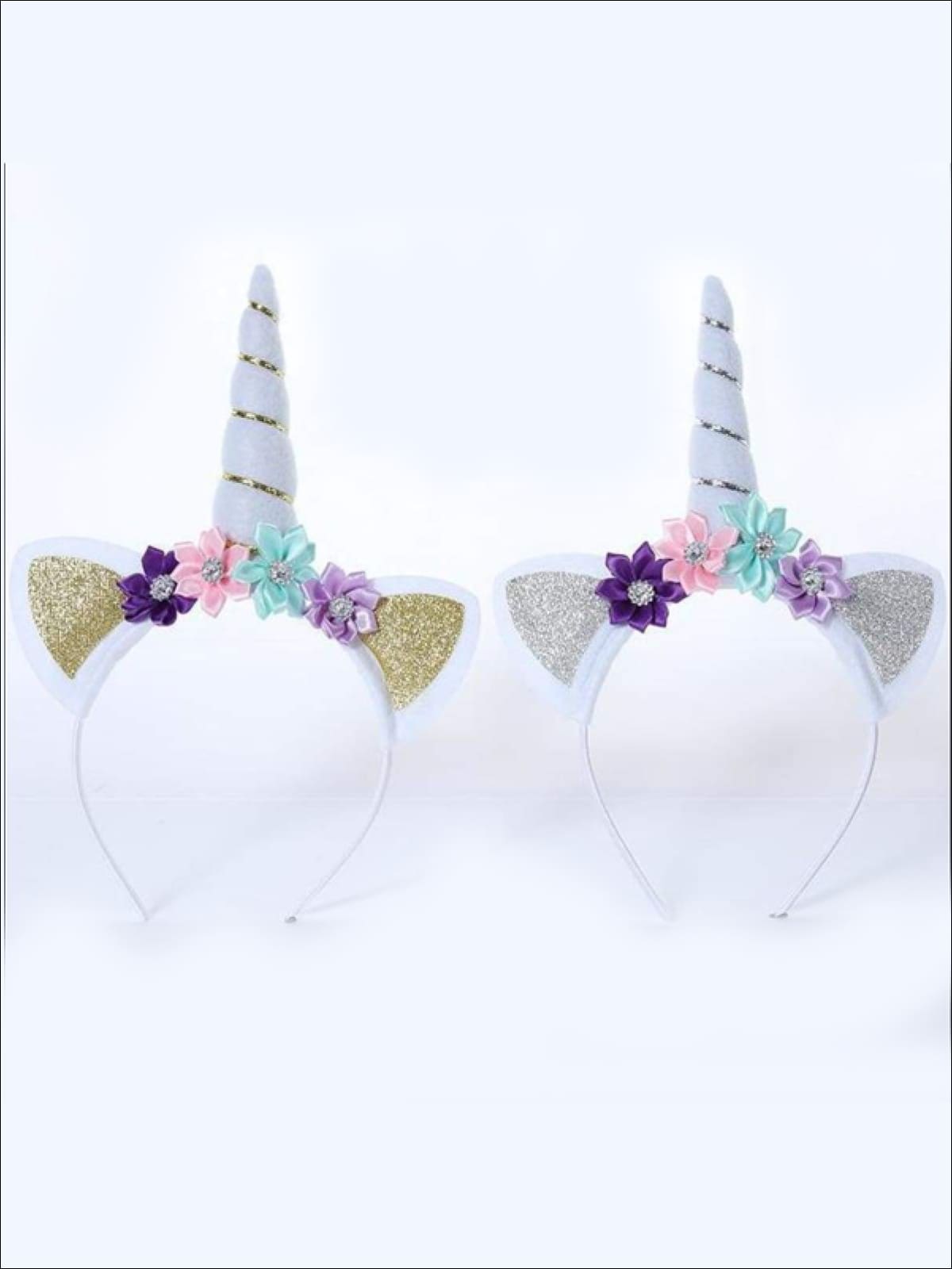 Girls Gold & Silver Glitter Flower Unicorn Headband - Hair Accessories