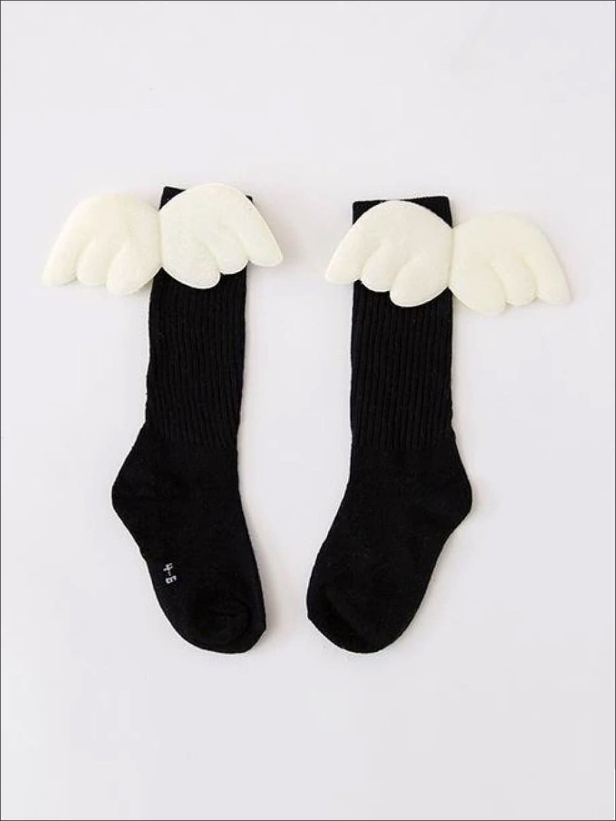 Girls Knee High Angel Wing Socks - Black / 1 to 3 Years - Girls Socks