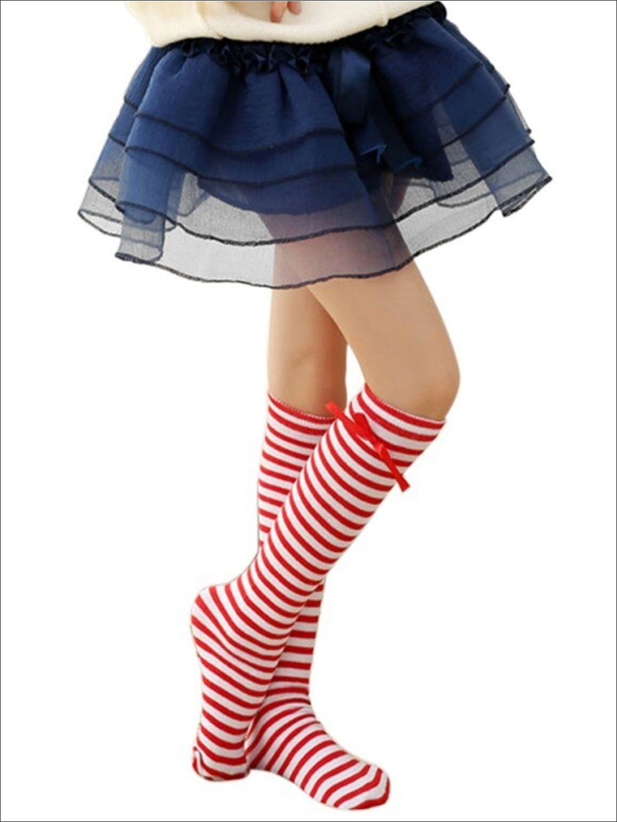 Girls Knee High Butterfly Socks - Red & White / 1 - Girls Socks