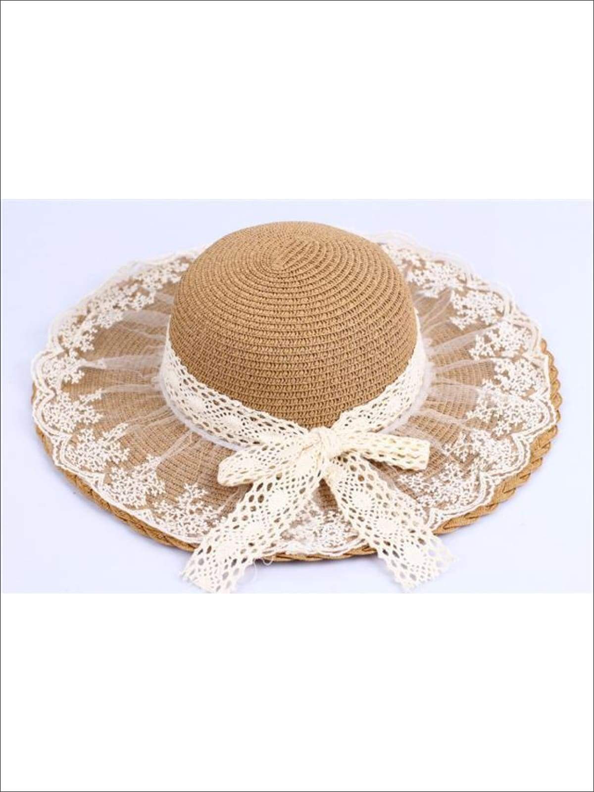 Girls Lace Brim Straw Hat - Tan - Girls Hats