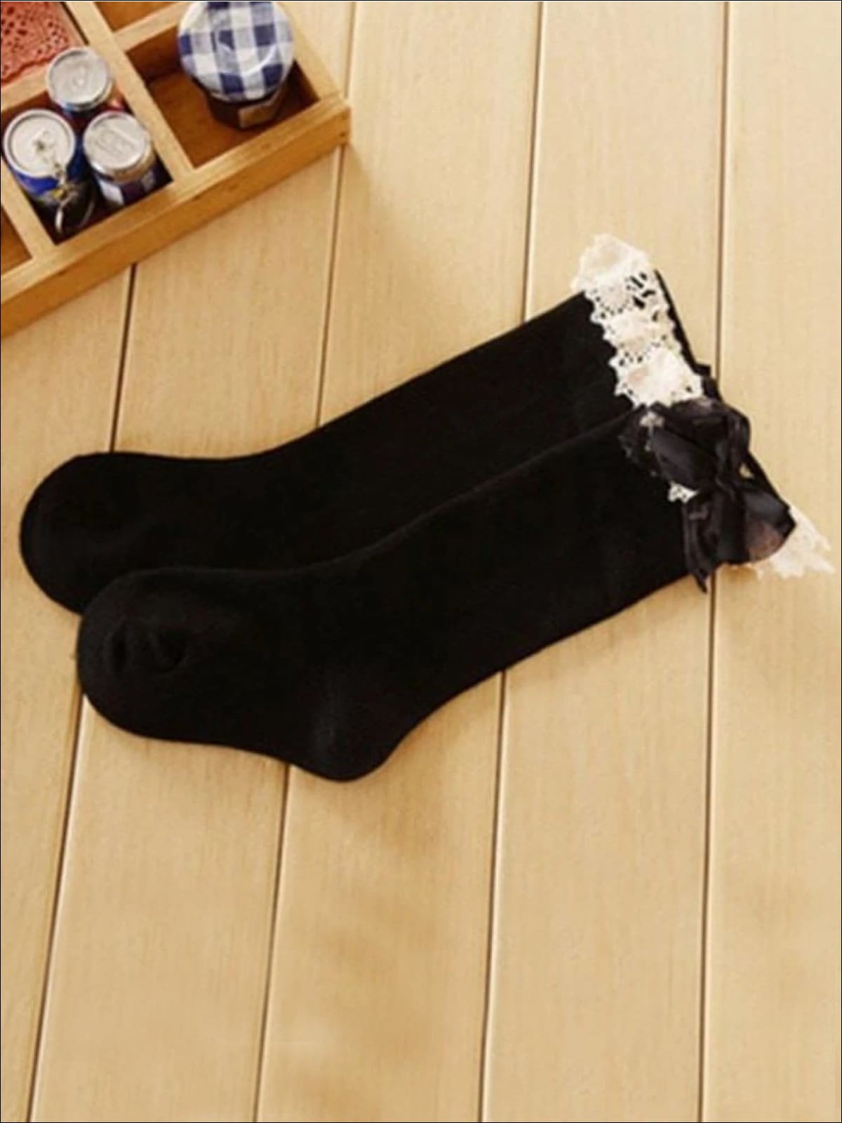 Girls Lace Knee Socks (6 color options) - Black / M - Girls Socks