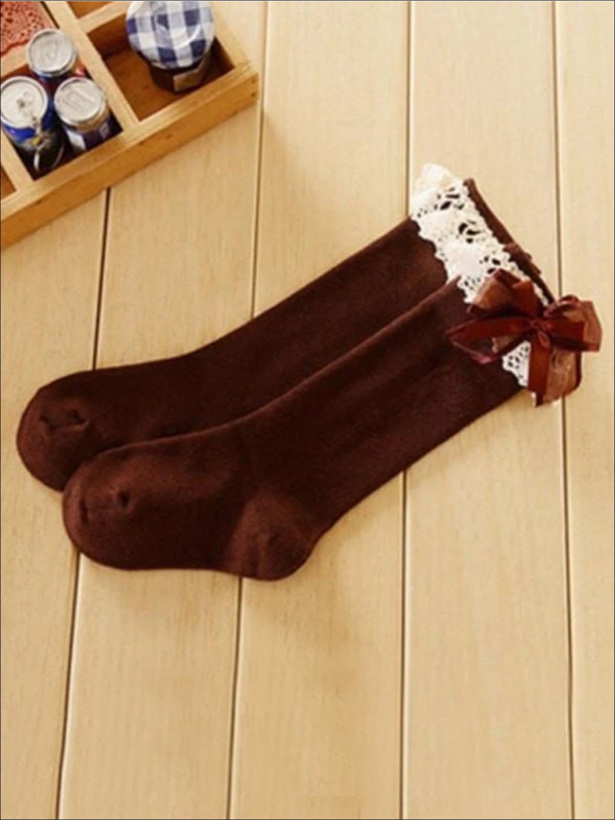 Girls Lace Knee Socks (6 color options) - Brown / M - Girls Socks
