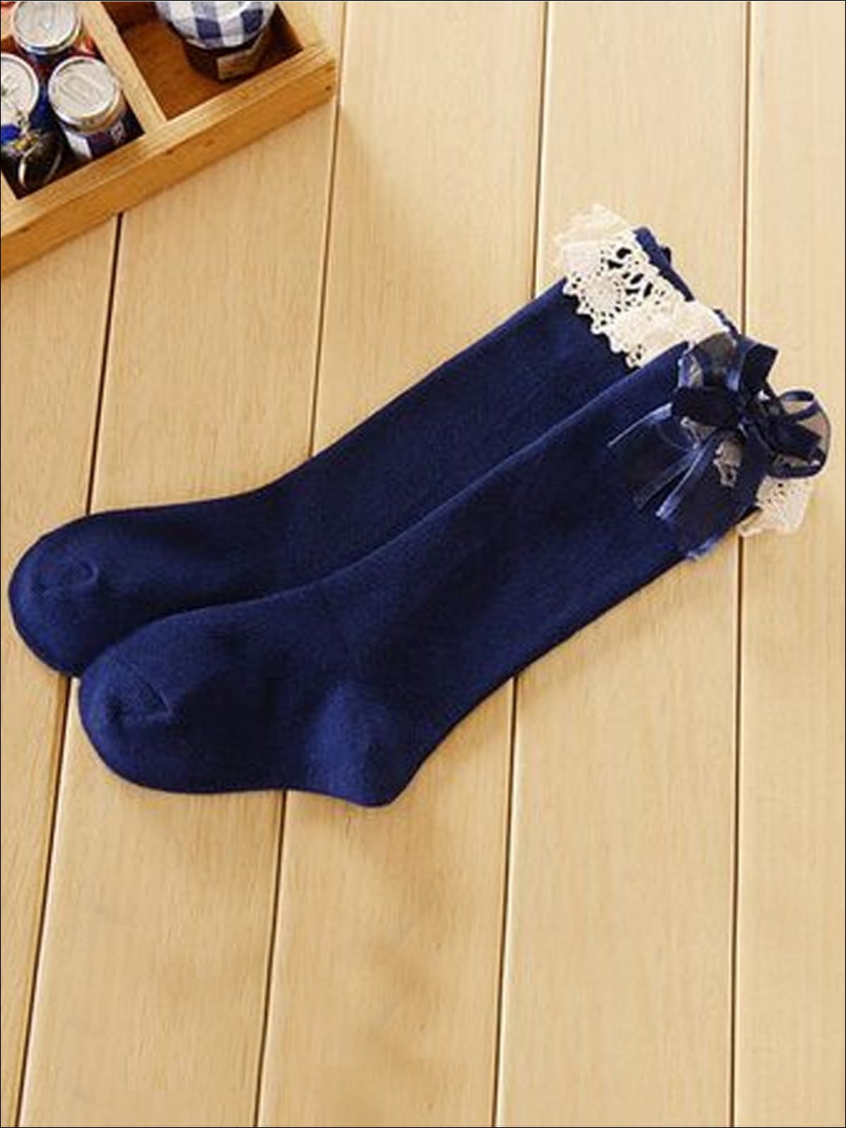 Girls Lace Knee Socks (6 color options) - Navy / M - Girls Socks
