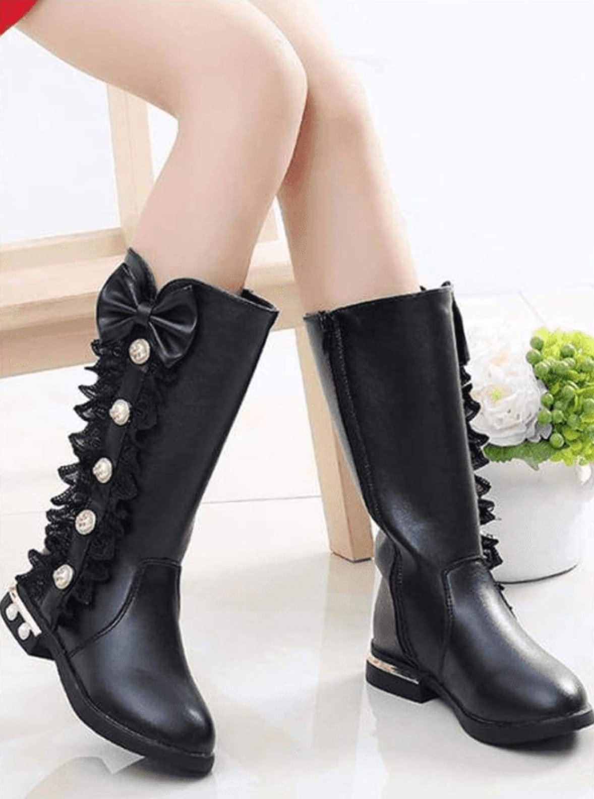 Girls Lacey Bow Tie Princess Mid-Calf Boots ( 3 Color Options) - Girls Boots