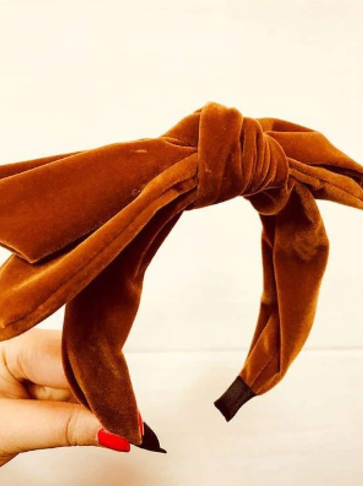 Girls Large Velvet Bow Headband (6 Color Options) - Coffee - Girls Headband