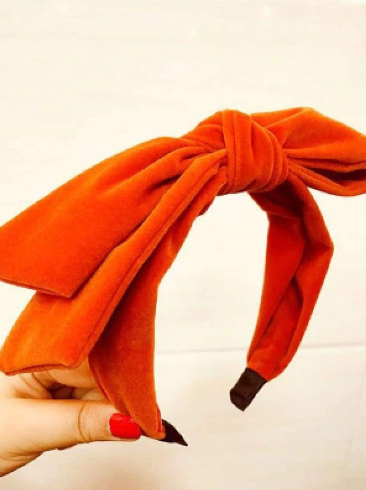 Girls Large Velvet Bow Headband (6 Color Options) - Orange - Girls Headband