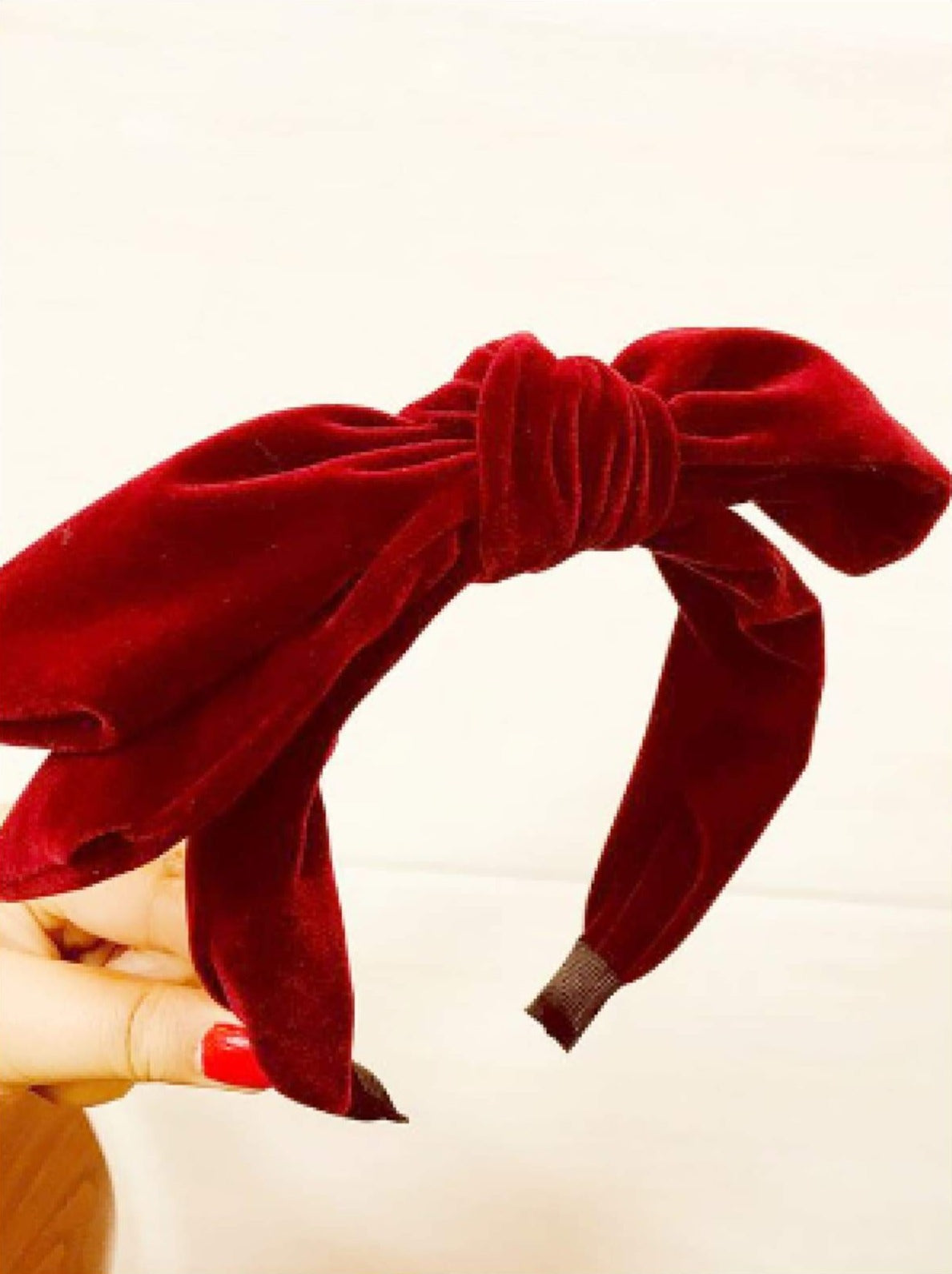 Girls Large Velvet Bow Headband (6 Color Options) - Wine Red - Girls Headband