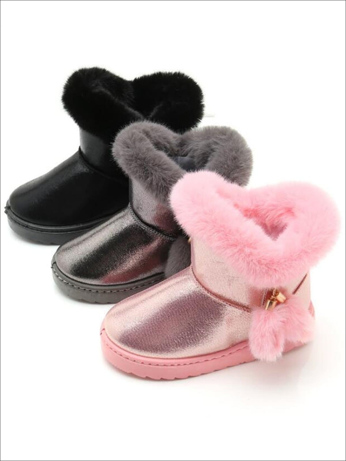 Girls Metallic Faux Fur Trimmed Winter Booties - Girls Boots