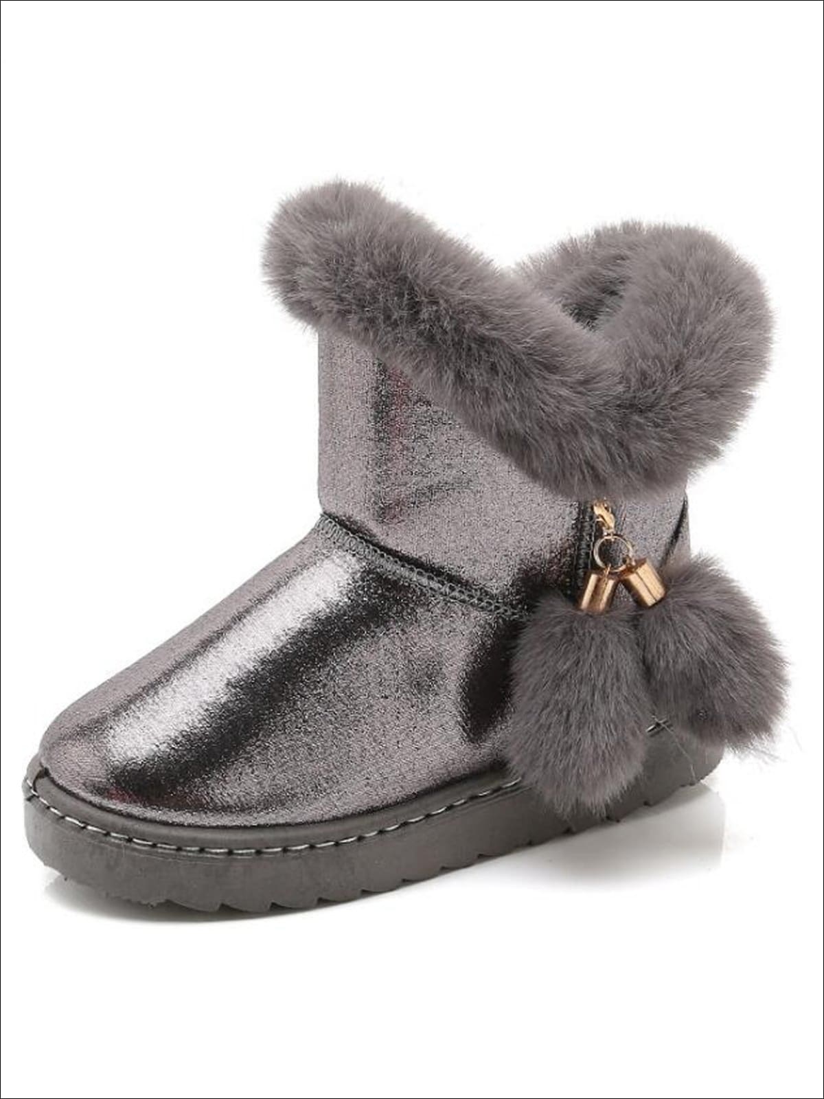 Girls Metallic Faux Fur Trimmed Winter Booties By Liv and Mia