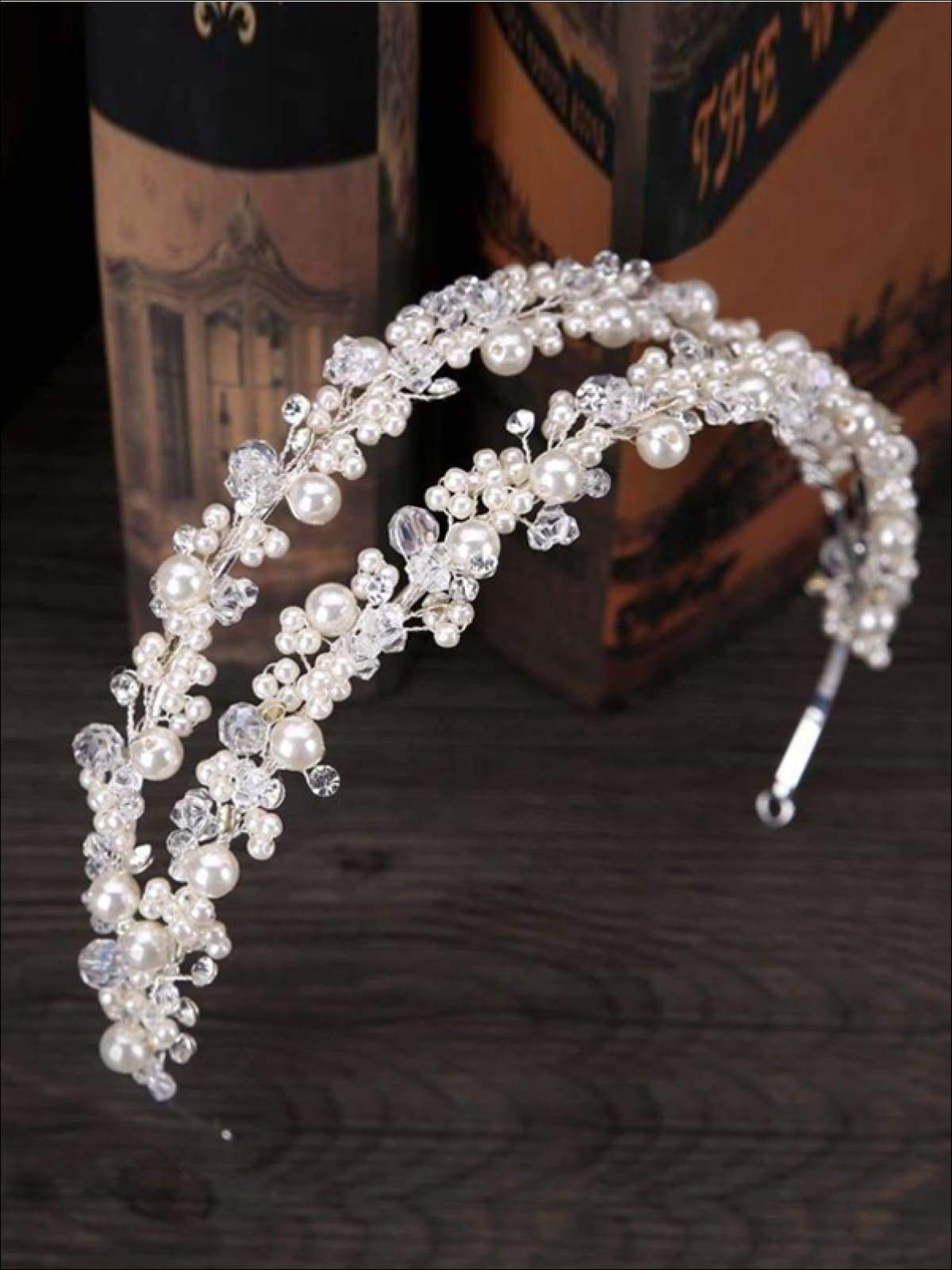 Girls Pearl Clear Crystal Beaded Headband - Hair Accessories