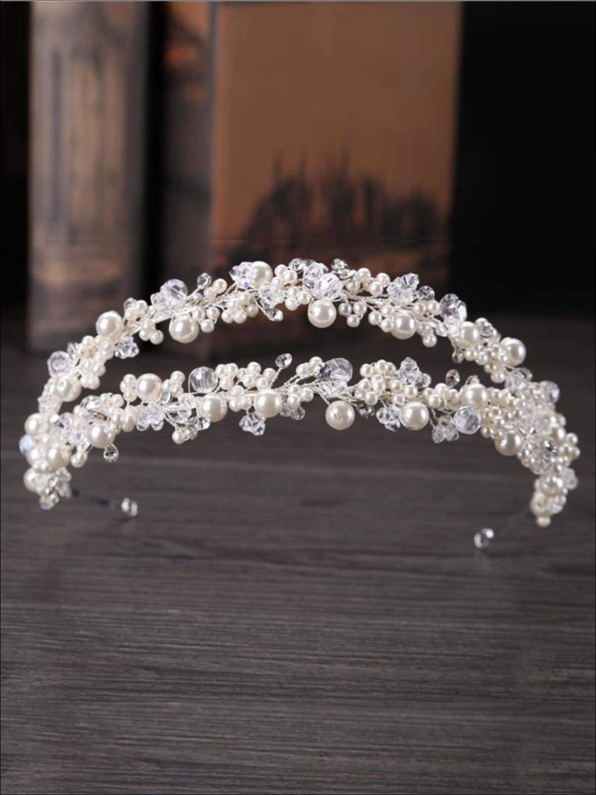 Girls Pearl Clear Crystal Beaded Headband - Hair Accessories