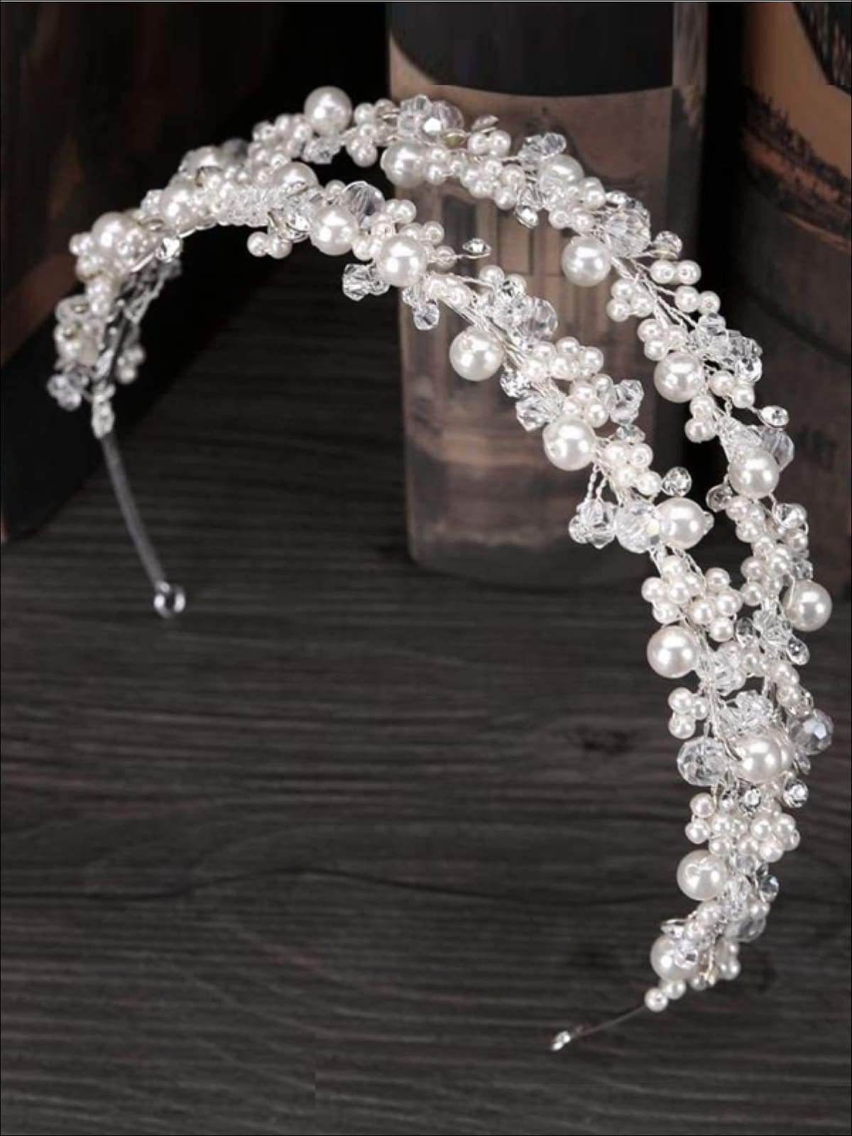 Girls Pearl Clear Crystal Beaded Headband - Hair Accessories