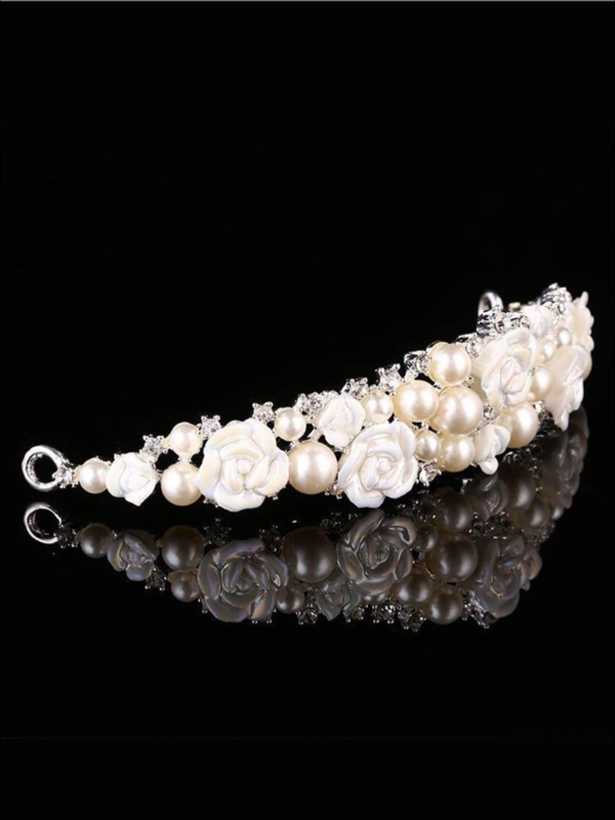 Girls Pearl Rose and Rhinestone Tiara - Hair accessories