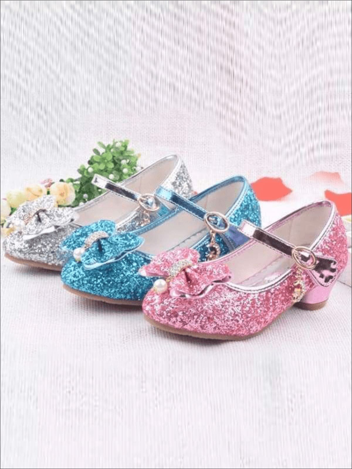 Girls Princess Glitter Mini Heel Flats (3 Color Options Size 9.5 Toddler - Size 5 Girls) - Girls Flats