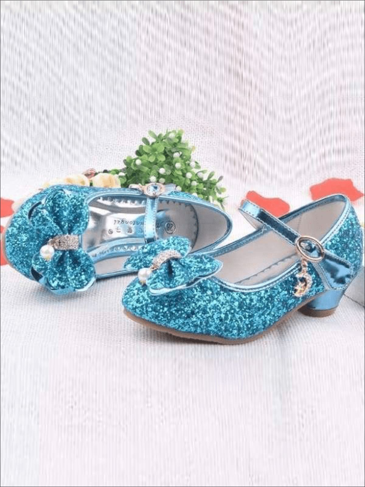 Girls Princess Glitter Mini Heel Flats (3 Color Options Size 9.5 Toddler - Size 5 Girls) - Blue / 1 - Girls Flats