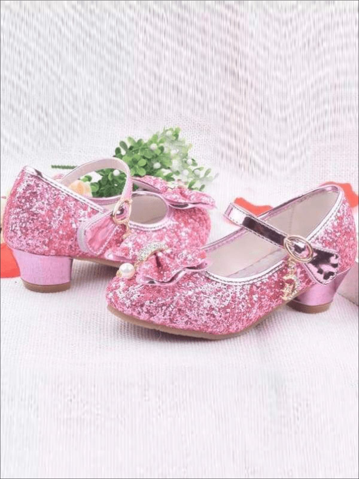 Girls Princess Glitter Mini Heel Flats (3 Color Options Size 9.5 Toddler - Size 5 Girls) - Pink / 1 - Girls Flats
