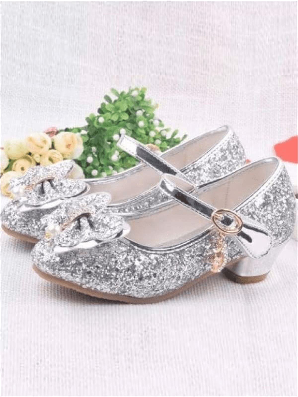 Girls Princess Glitter Mini Heel Flats (3 Color Options Size 9.5 Toddler - Size 5 Girls) - Silver / 1 - Girls Flats