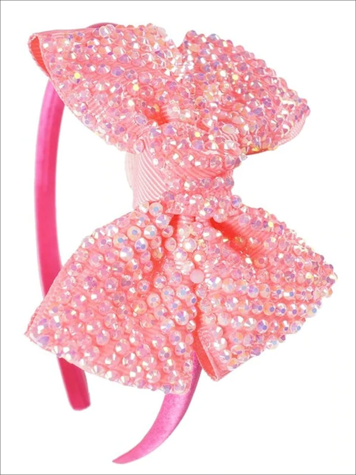 Girls Princess Rhinestone Embellished Bow Headband - Coral - Hair Accessories