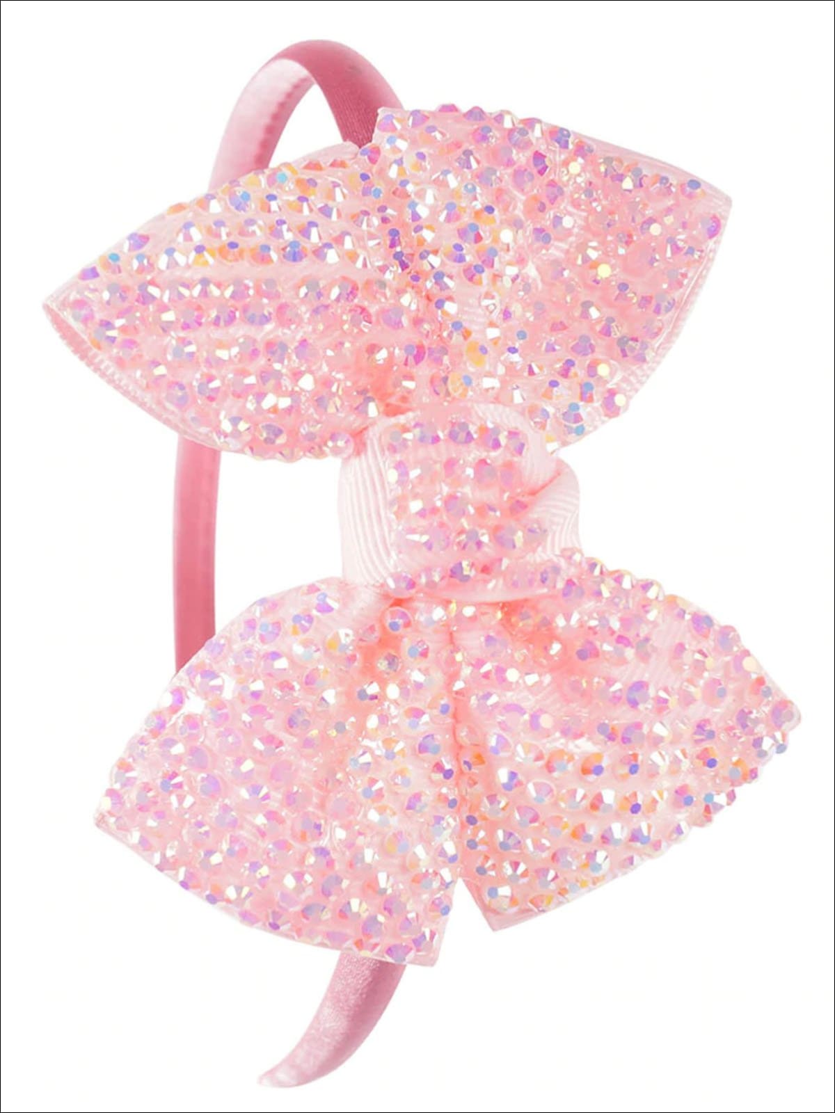 Girls Princess Rhinestone Embellished Bow Headband - Light Pink - Hair Accessories