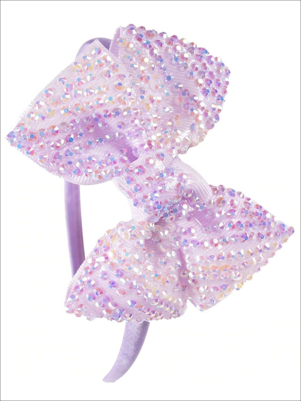 Girls Princess Rhinestone Embellished Bow Headband - Lilac - Hair Accessories