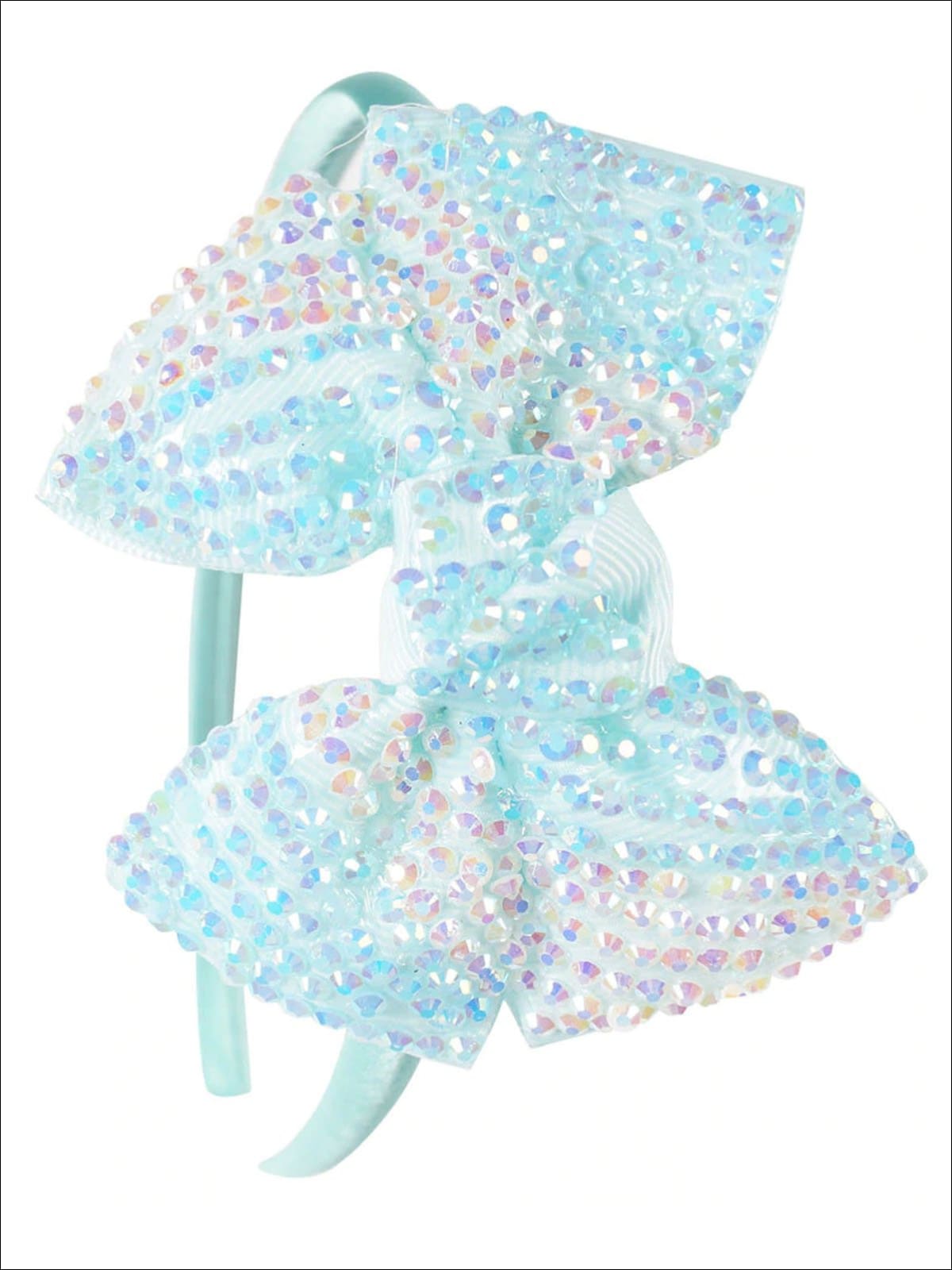 Girls Princess Rhinestone Embellished Bow Headband - Mint - Hair Accessories