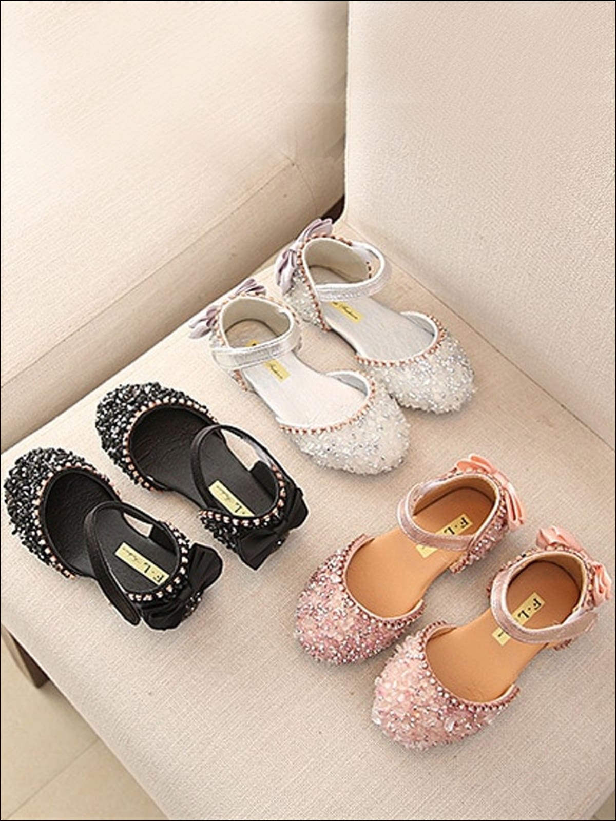 Girls Princess Sequined Bow Back Flats - Girls Flats