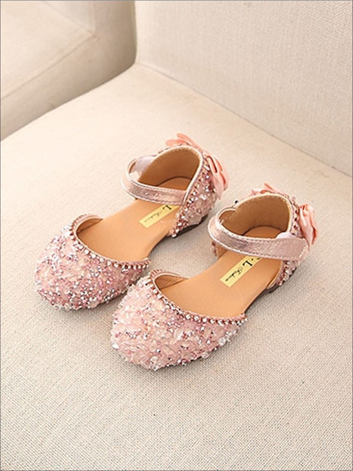 Girls Princess Sequined Bow Back Flats - Pink / 1 - Girls Flats