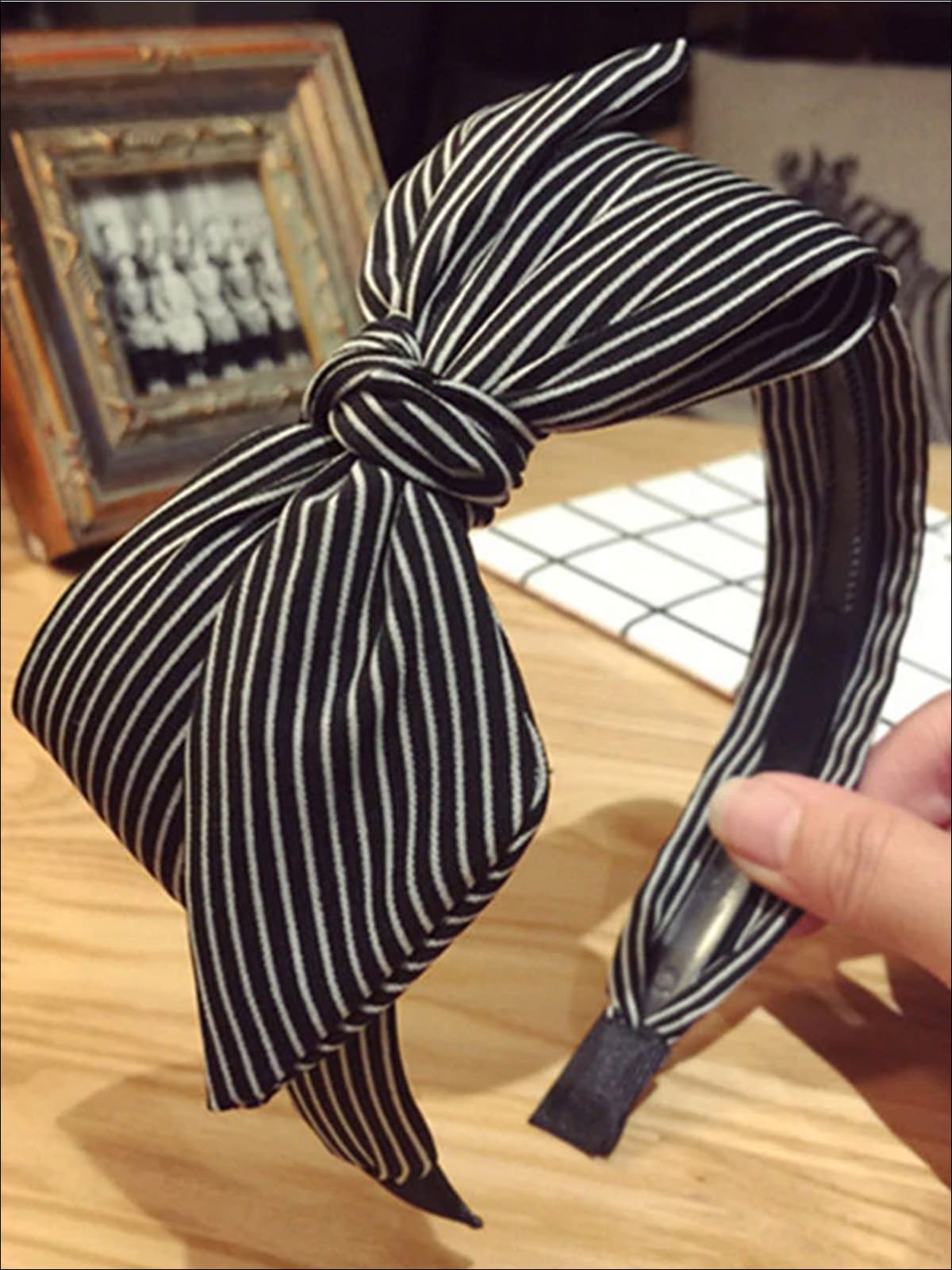Girls Printed Large Bow Headband - Black - Girls Hair Accessories