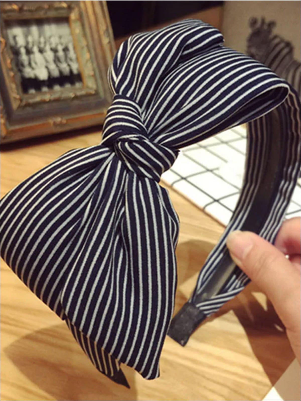 Girls Printed Large Bow Headband - Blue - Girls Hair Accessories