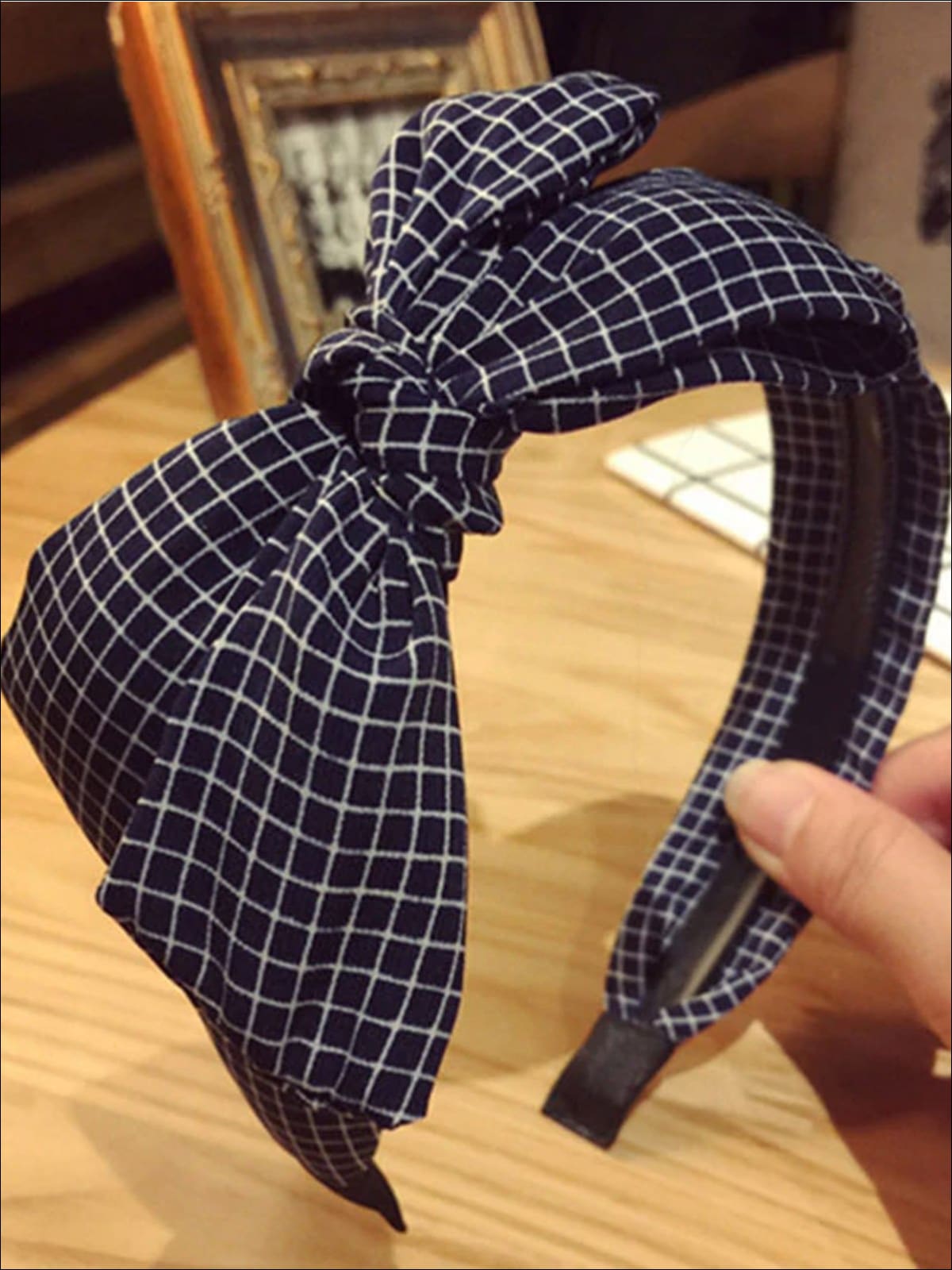Girls Printed Large Bow Headband - Navy - Girls Hair Accessories