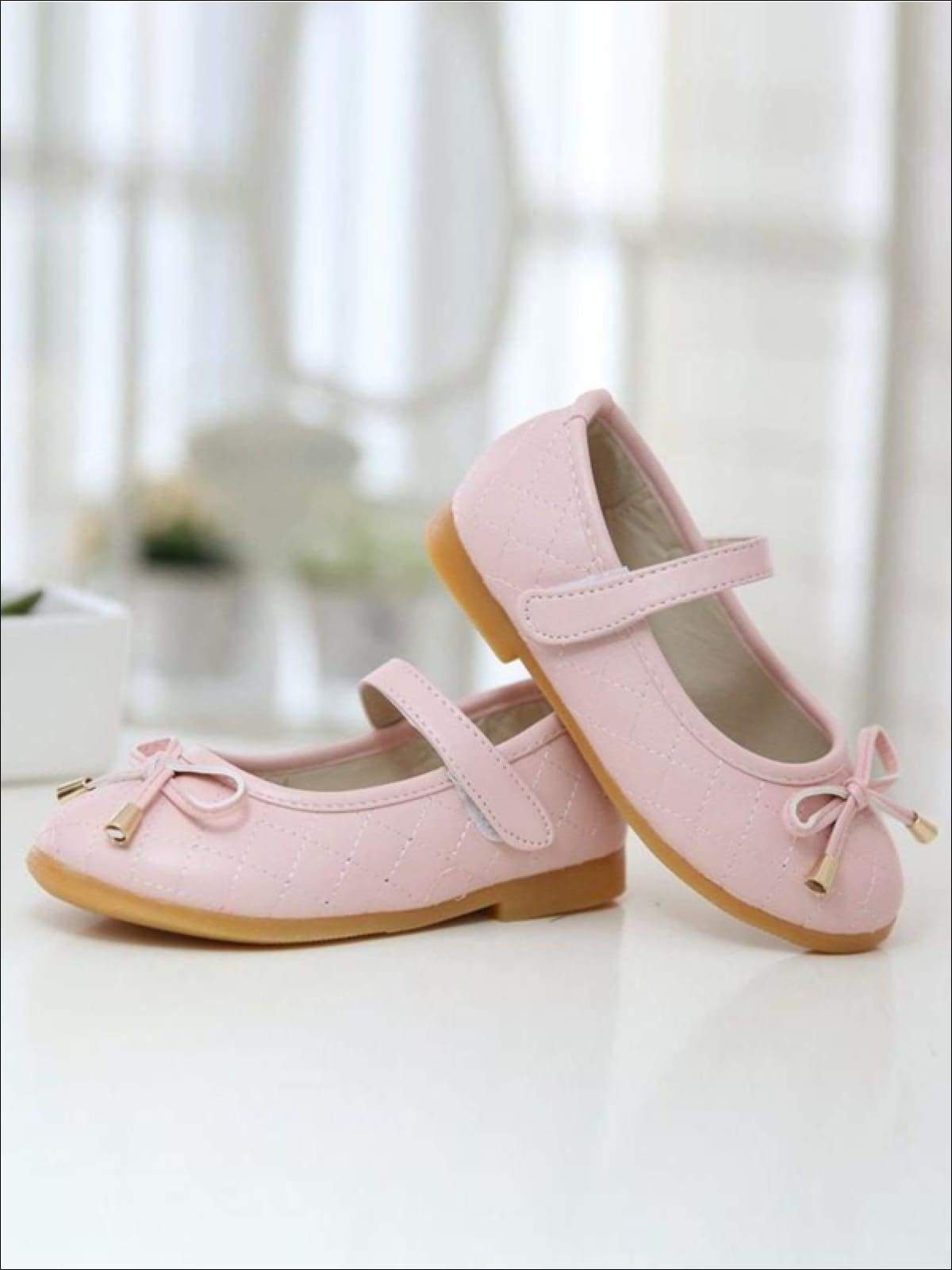 Girls Pink Quilted Bow Flats Shoes By Liv and Mia - Girls Flats