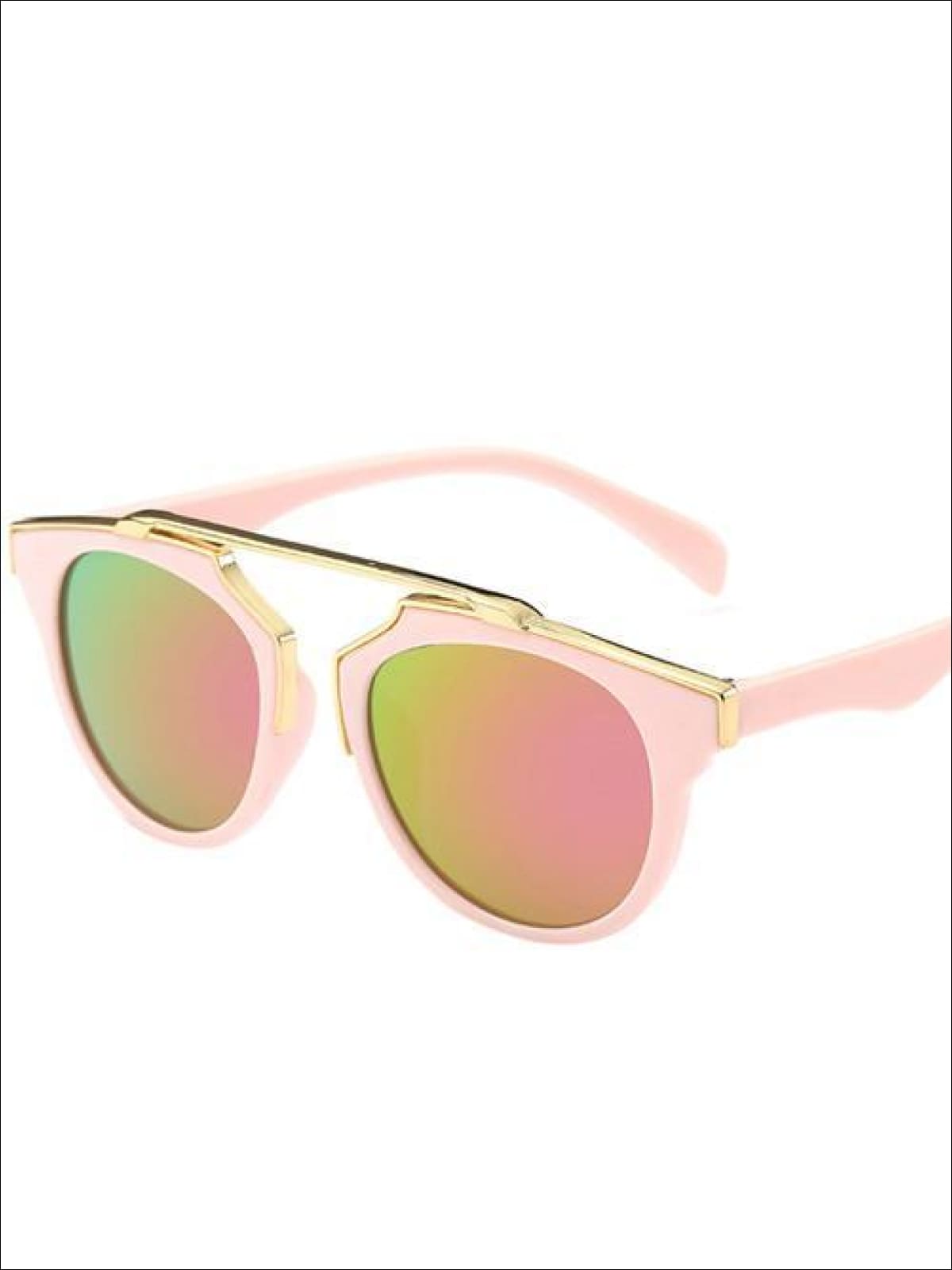 Girls Round Aviator Sunglasses with Gold Detail - Pink / One - Girls Sunglasses