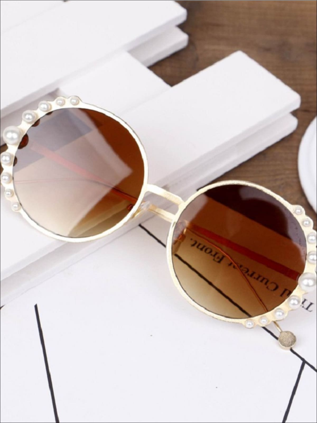 Best Kids Accessories | Girls Round Vintage Pearl Studded Sunglasses