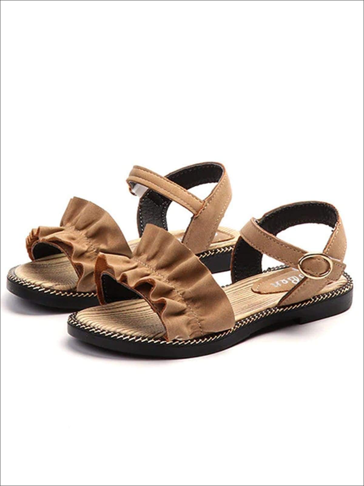 Girls Ruffled Applique Buckle Strap Spring Sandals - Girls Sandals