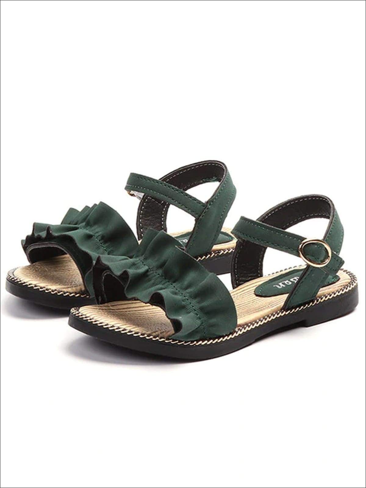 Girls Ruffled Applique Buckle Strap Spring Sandals - Girls Sandals
