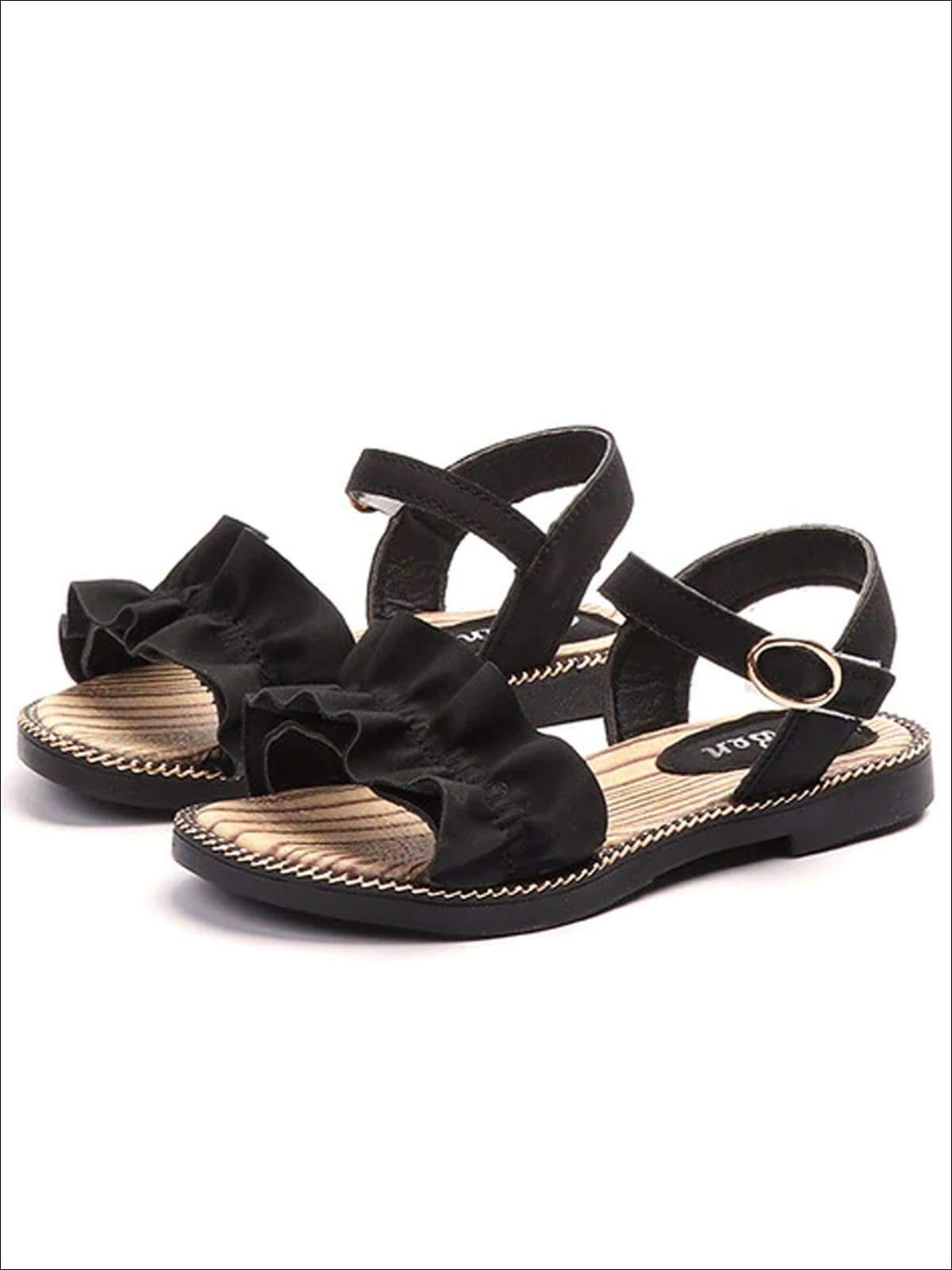 Girls Ruffled Applique Buckle Strap Spring Sandals - Girls Sandals